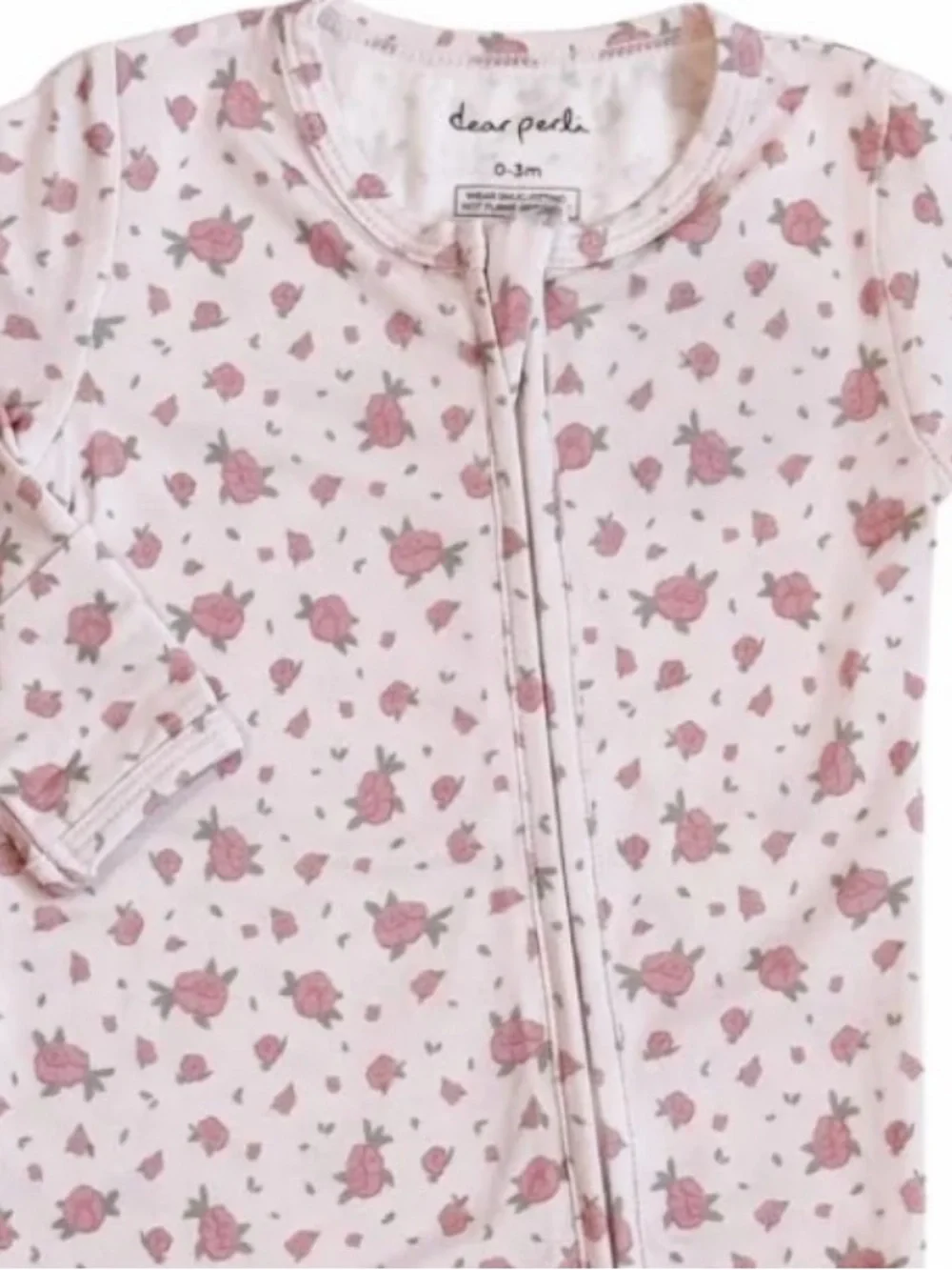 NWT Dear Perli Baby Girl Bamboo Footie Zippered 1 Piece Rosie Posie 6-12 Months - Picture 2 of 9